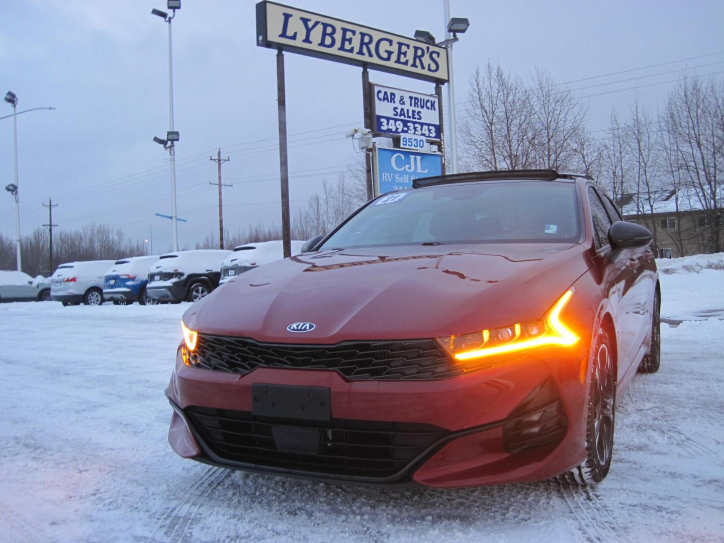 2021 red /black Kia K5 GT Line (5XXG64J22MG) , 6-Speed Automatic transmission, located at 9530 Old Seward Highway, Anchorage, AK, 99515, (907) 349-3343, 61.134140, -149.865570 - Photo#1